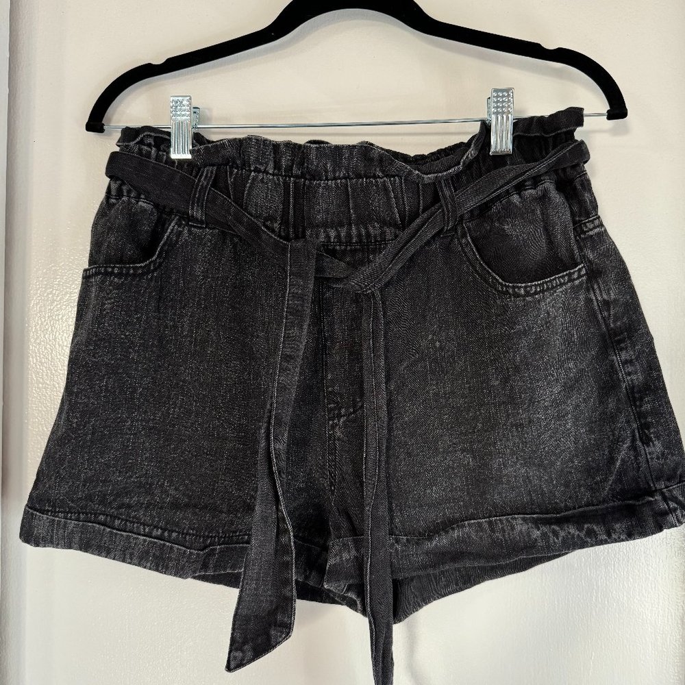 NWOT Francescas Black Denim Tie Shorts Women's Small Distressed High Rise